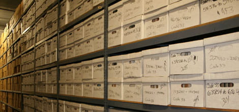 Warehouse of records storage boxes